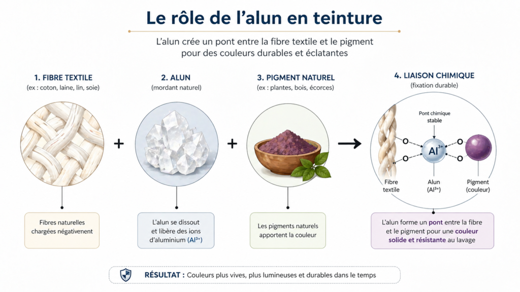 role de l'alun _ Mécanisme de liaison entre la fibre et le pigment