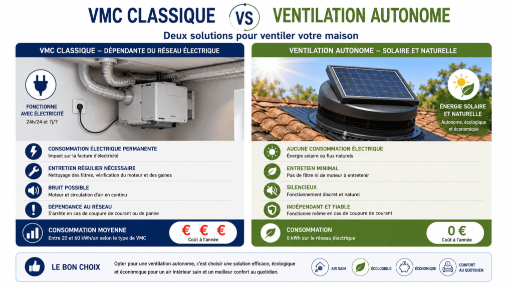 Comparatif entre une VMC traditionnelle et une ventilation autonome solaire