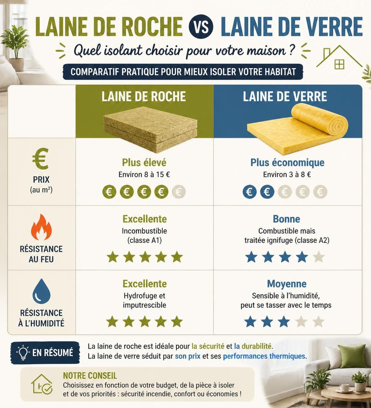 découvrez les différences entre la laine de roche et la laine de verre pour choisir l'isolant thermique et acoustique le mieux adapté à vos besoins.