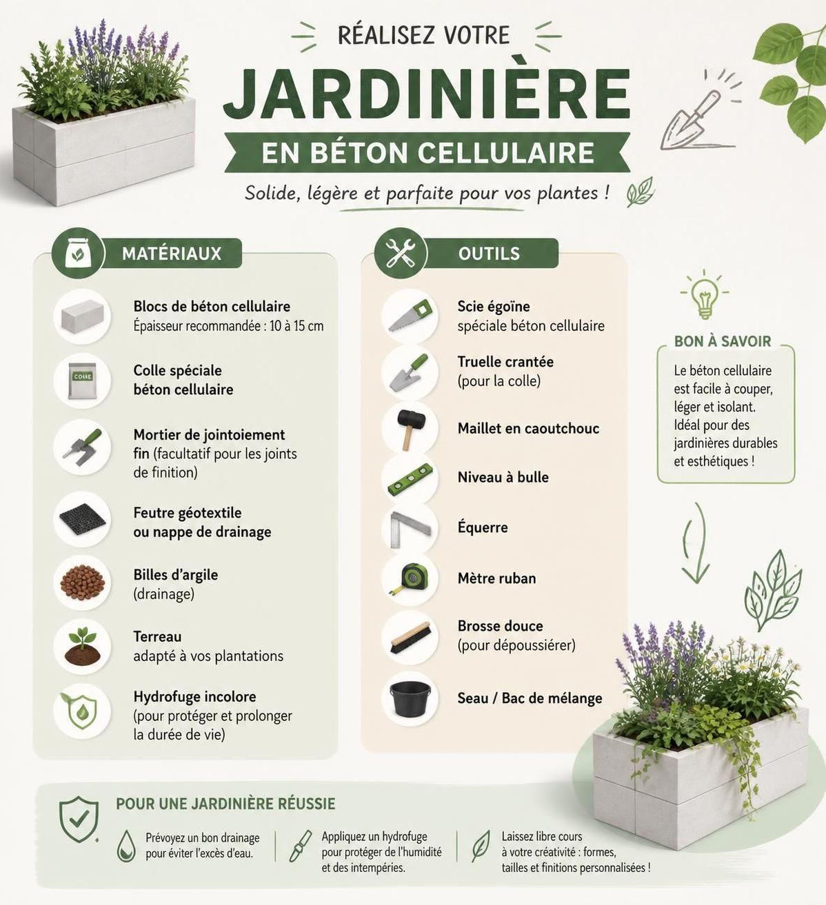 découvrez comment fabriquer une jardinière en béton cellulaire facilement et à moindre coût grâce à notre guide étape par étape, idéal pour embellir votre jardin.
